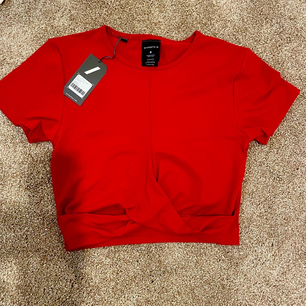 NWT - MyProtein crop top. Size XL. Red. Overlap/cross cross front.